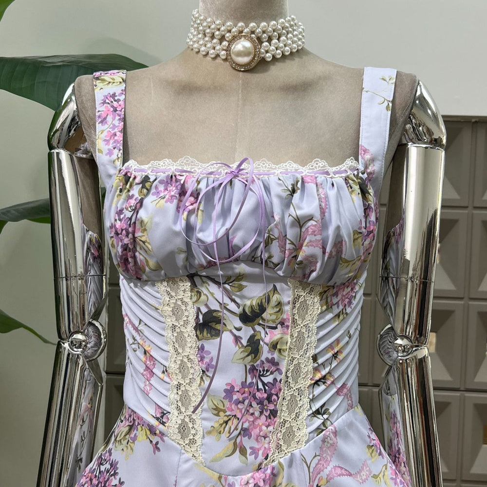 
                      
                        Square Neck Lilac Floral Print Long Dress with Pockets
                      
                    