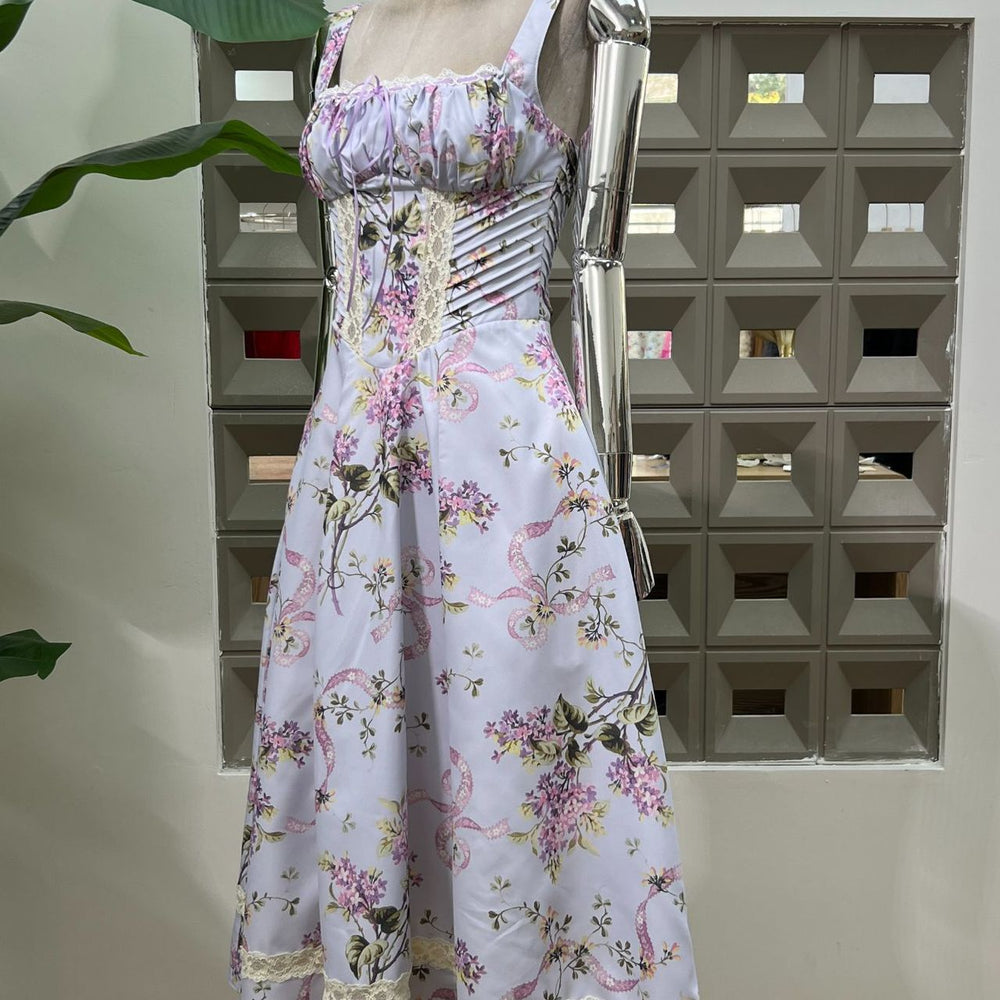 
                      
                        Square Neck Lilac Floral Print Long Dress with Pockets
                      
                    