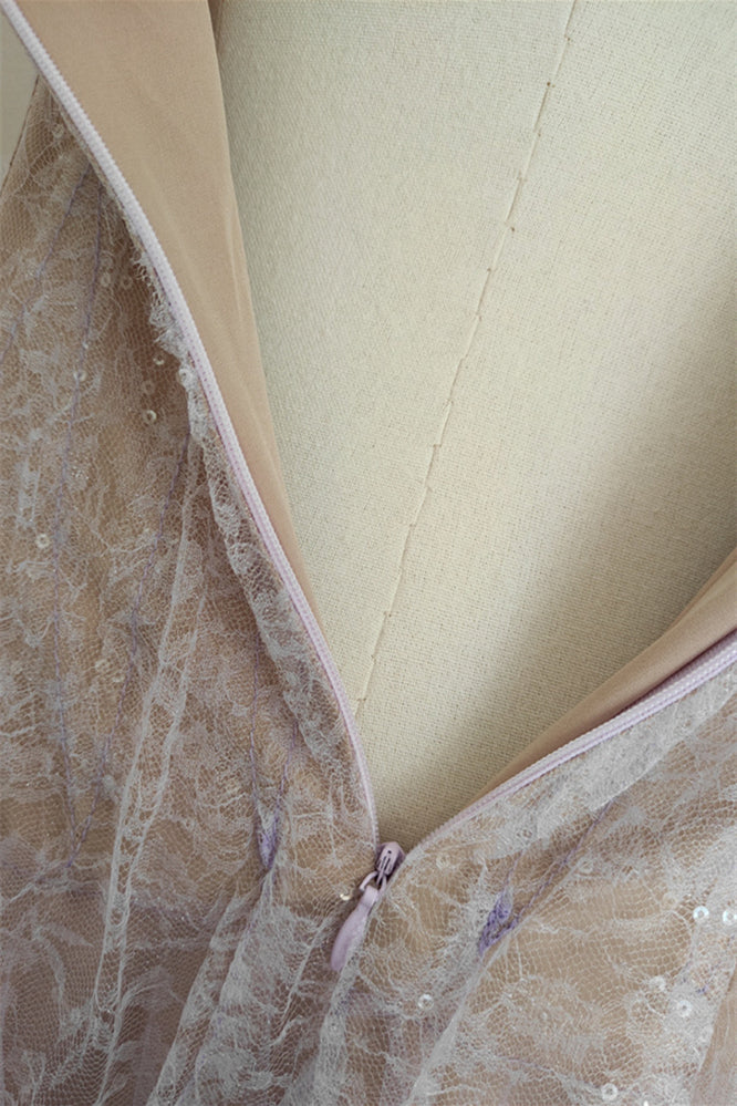 
                      
                        Square Neck Lilac Lace Ruched A-line Long Dress
                      
                    