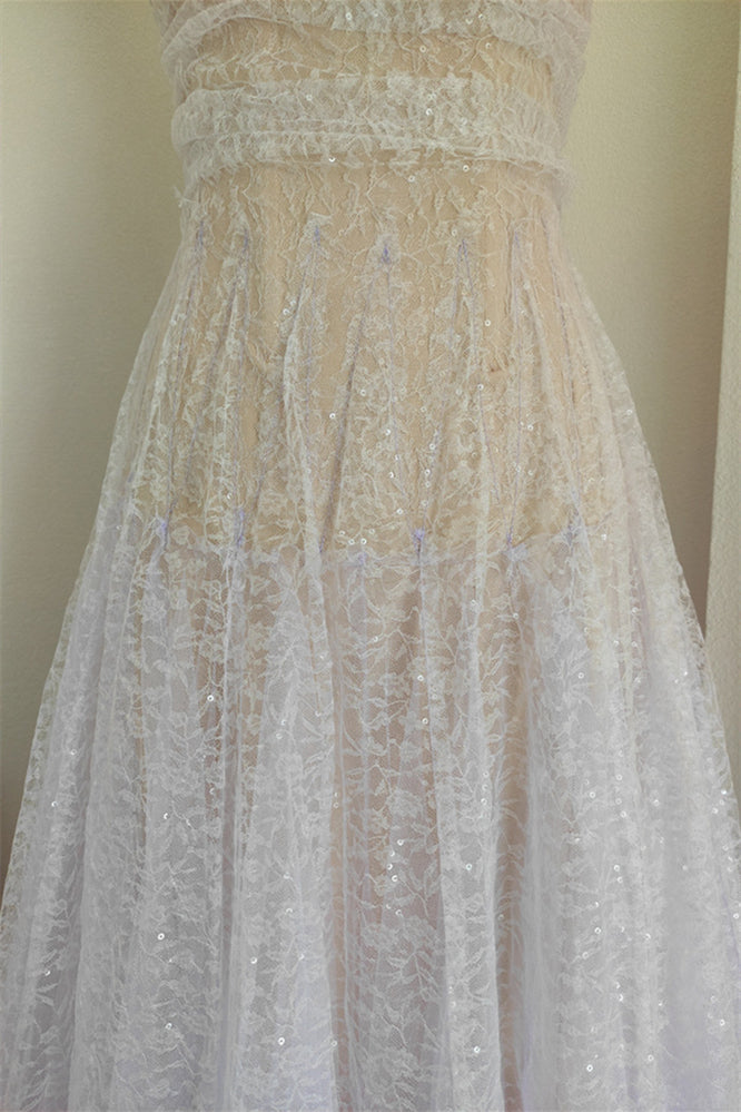 
                      
                        Square Neck Lilac Lace Ruched A-line Long Dress
                      
                    