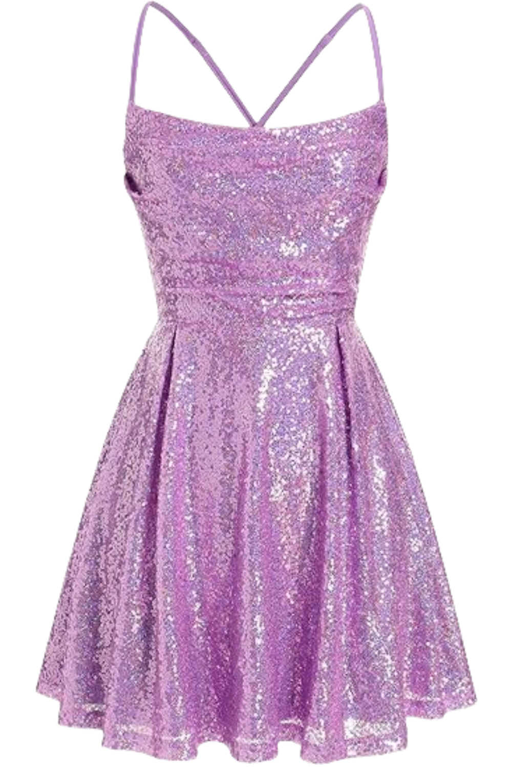 Square Neck Lilac Sequin A-line Short Dress