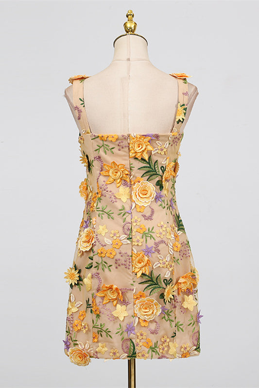 
                      
                        Square Neck Pink 3D Floral A-line Short Dress
                      
                    
