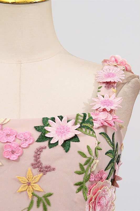 
                      
                        Square Neck Pink 3D Floral A-line Short Dress
                      
                    