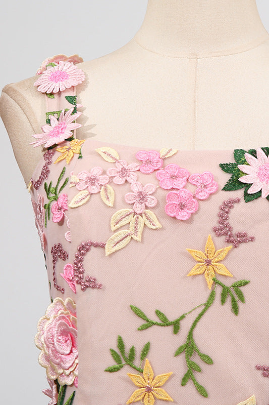 
                      
                        Square Neck Pink 3D Floral A-line Short Dress
                      
                    