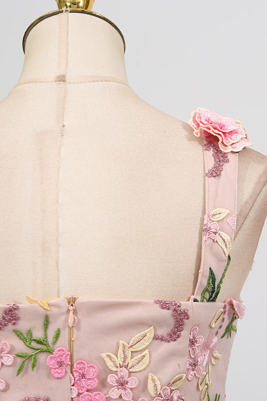 
                      
                        Square Neck Pink 3D Floral A-line Short Dress
                      
                    