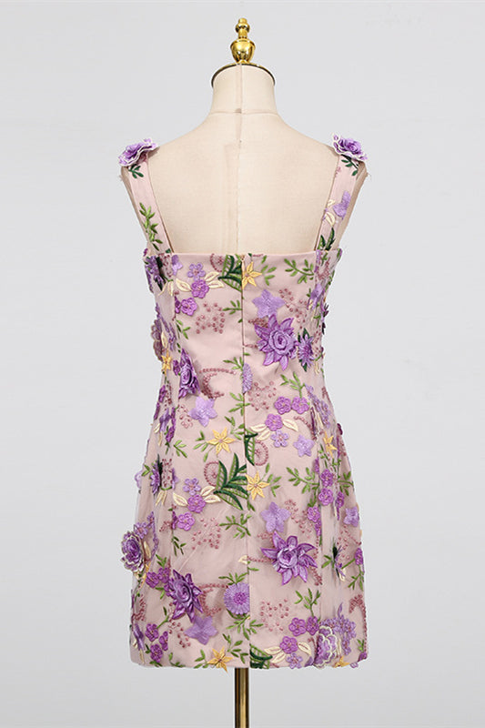 
                      
                        Square Neck Pink 3D Floral A-line Short Dress
                      
                    