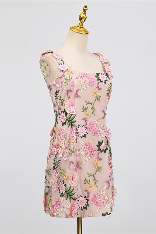 
                      
                        Square Neck Pink 3D Floral A-line Short Dress
                      
                    