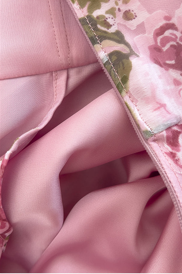 
                      
                        Square Neck Pink Floral Print Long Dress with 3D Floral
                      
                    