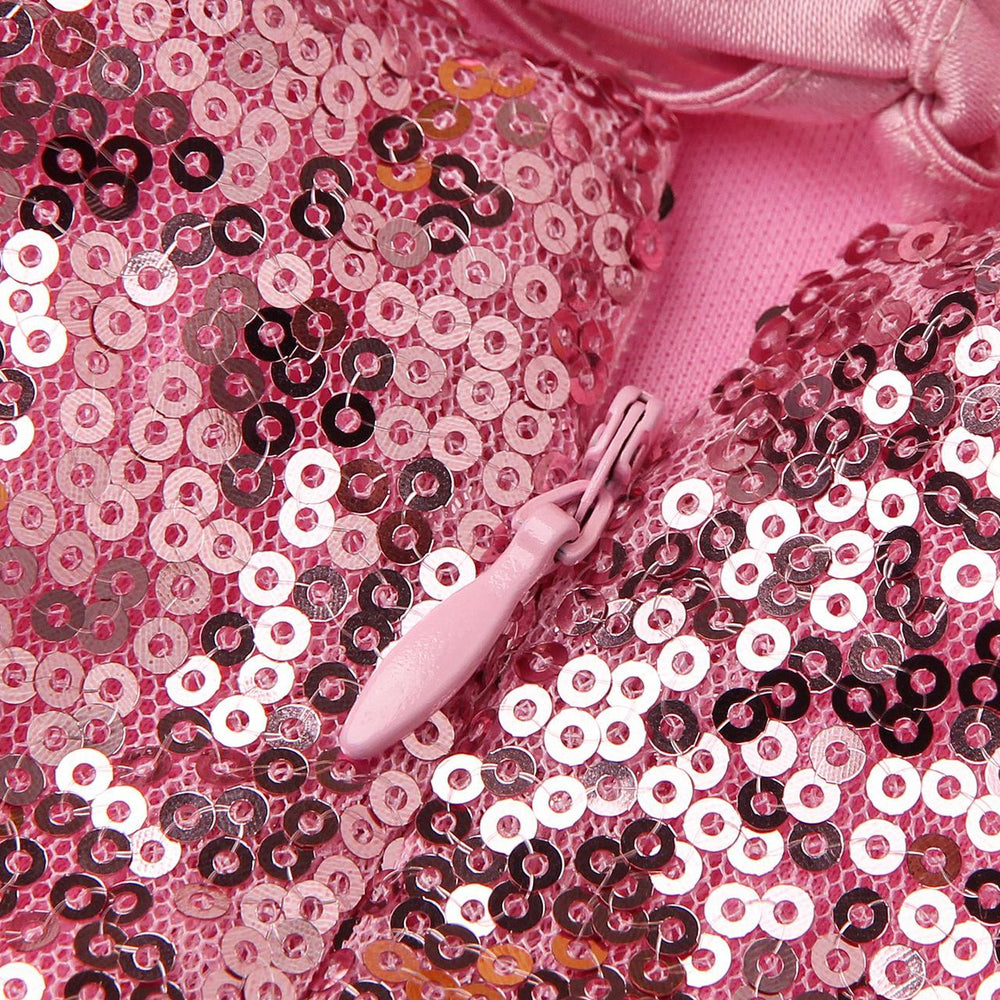 
                      
                        Square Neck Pink Ruffled Hem Sequin Short Dress
                      
                    