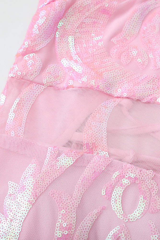 
                      
                        Square Neck Pink Sequin Bodycon Short Dress
                      
                    