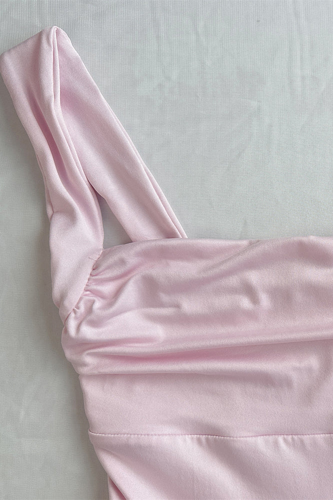 
                      
                        Square Neck Pink Tiered A-line Short Dress
                      
                    