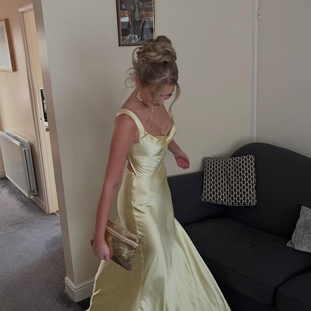 
                      
                        Square Neck Red A-line Long Dress with Slit
                      
                    