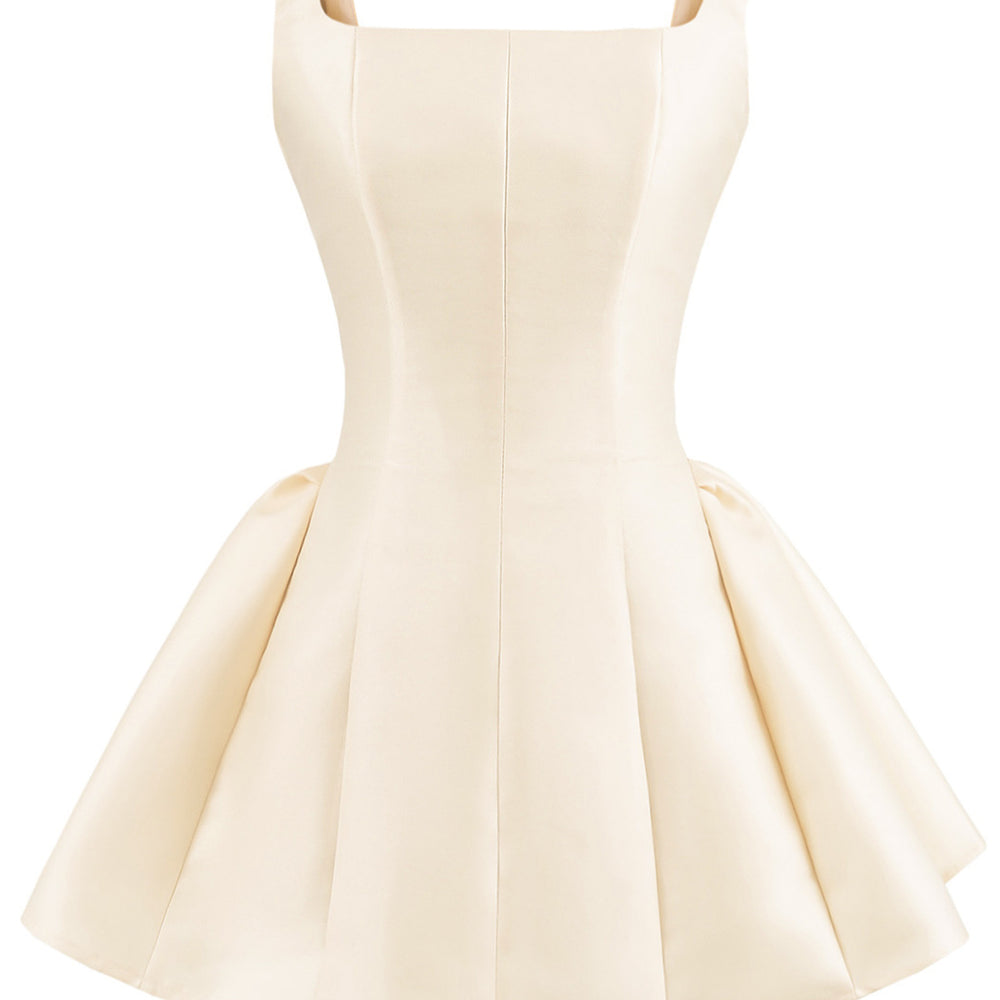 
                      
                        Square Neck Red Pleated A-line Short Dress
                      
                    
