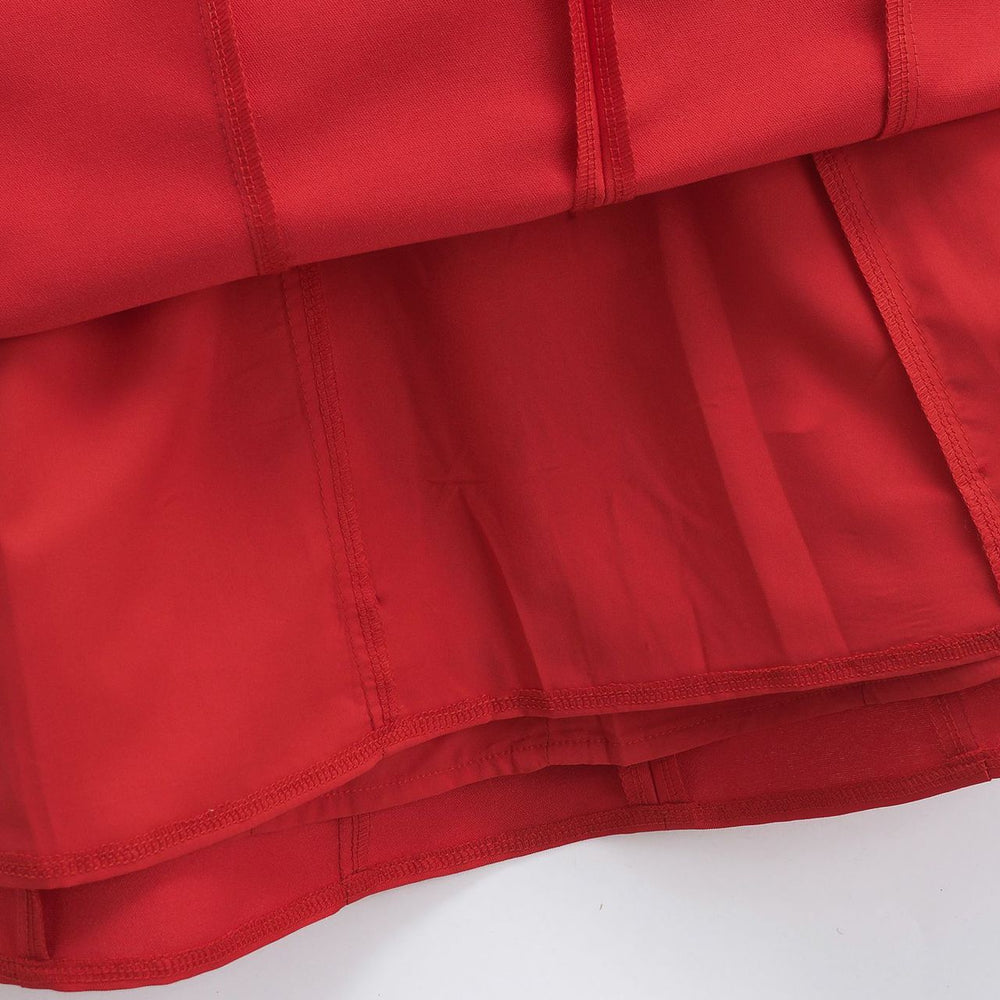 
                      
                        Square Neck Red Pleated A-line Short Dress
                      
                    