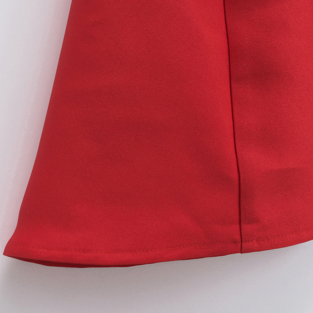 
                      
                        Square Neck Red Pleated A-line Short Dress
                      
                    