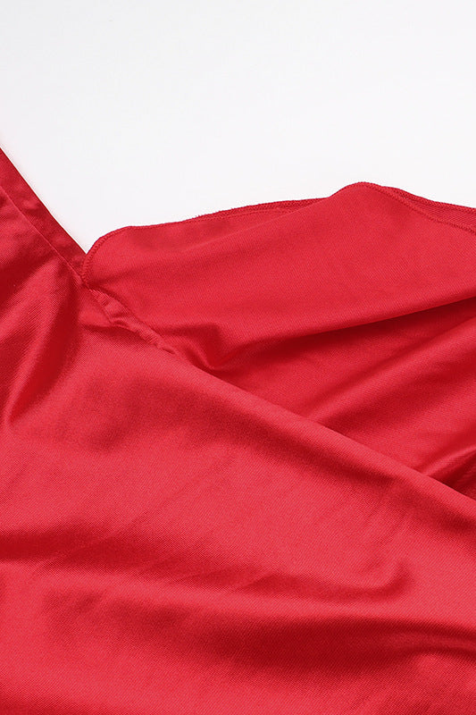 
                      
                        Square Neck Red Ruffled Hem A-line Long Dress
                      
                    