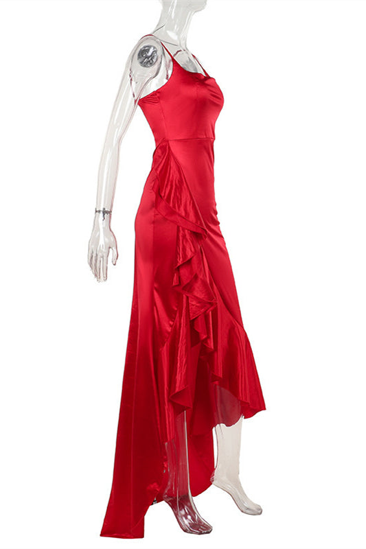 
                      
                        Square Neck Red Ruffled Hem A-line Long Dress
                      
                    