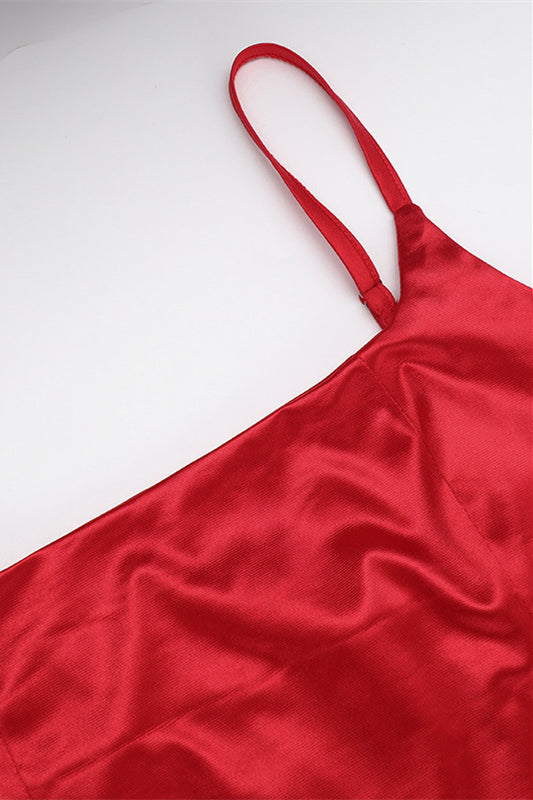 
                      
                        Square Neck Red Ruffled Hem A-line Long Dress
                      
                    