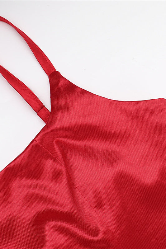 
                      
                        Square Neck Red Ruffled Hem A-line Long Dress
                      
                    