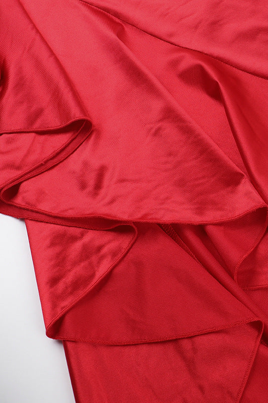 
                      
                        Square Neck Red Ruffled Hem A-line Long Dress
                      
                    