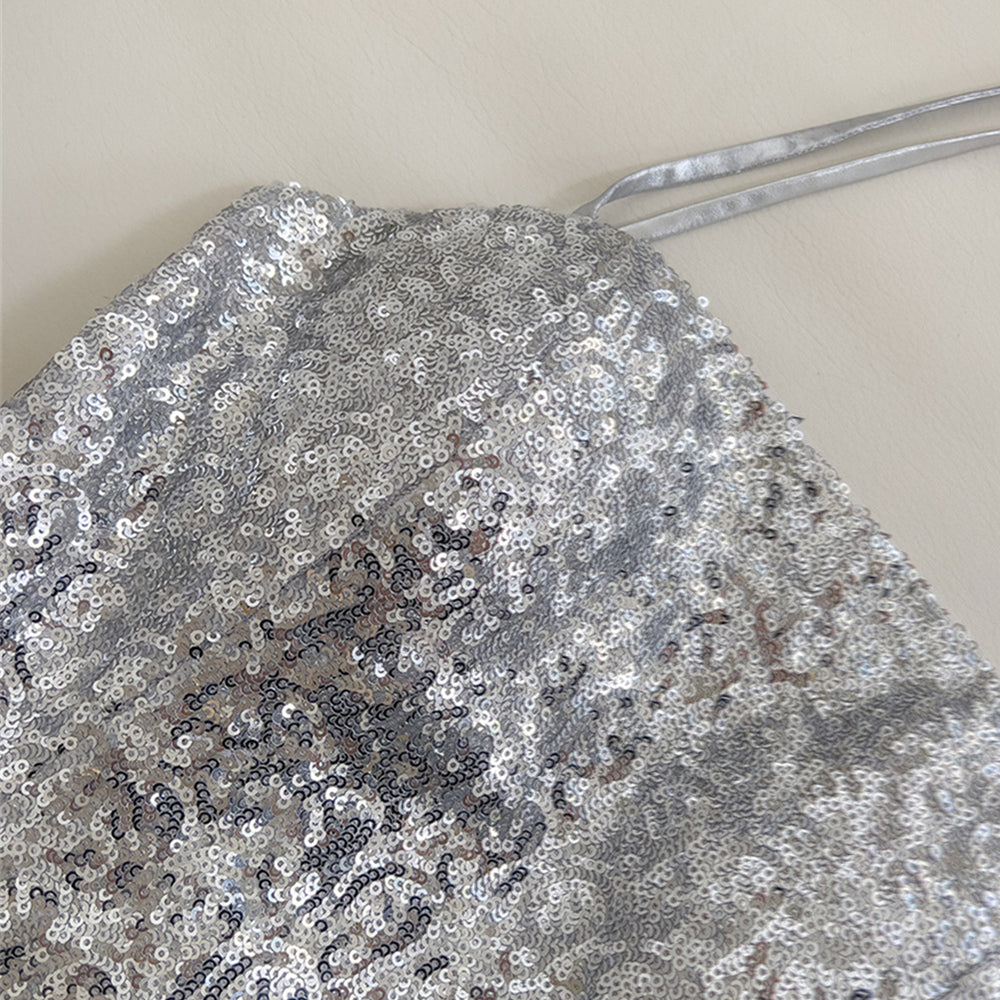 
                      
                        Square Neck Silver Sequin A-line Short Dress
                      
                    
