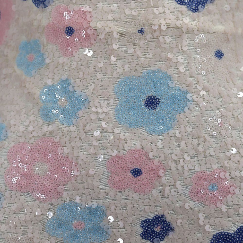
                      
                        Square Neck White Floral Sequin Short Dress with Slit
                      
                    