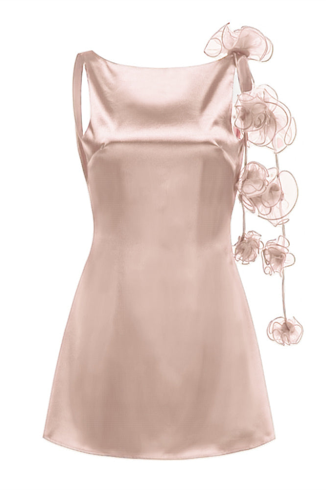 
                      
                        Square Neck White Open Back Short Dress with Rosette
                      
                    