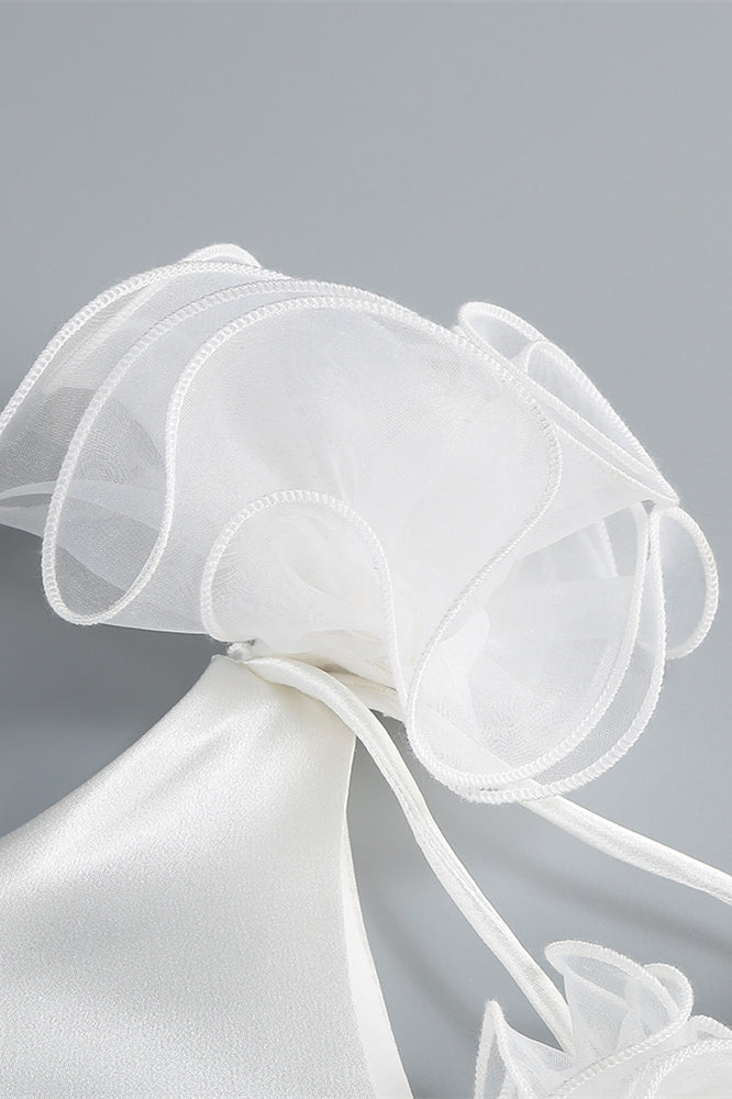 
                      
                        Square Neck White Open Back Short Dress with Rosette
                      
                    