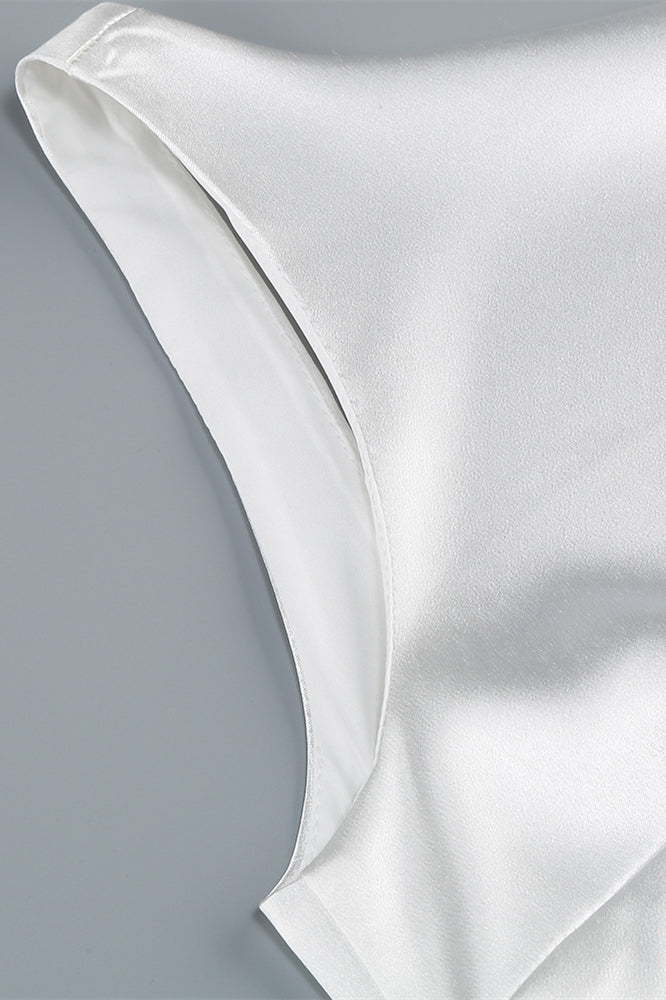 
                      
                        Square Neck White Open Back Short Dress with Rosette
                      
                    