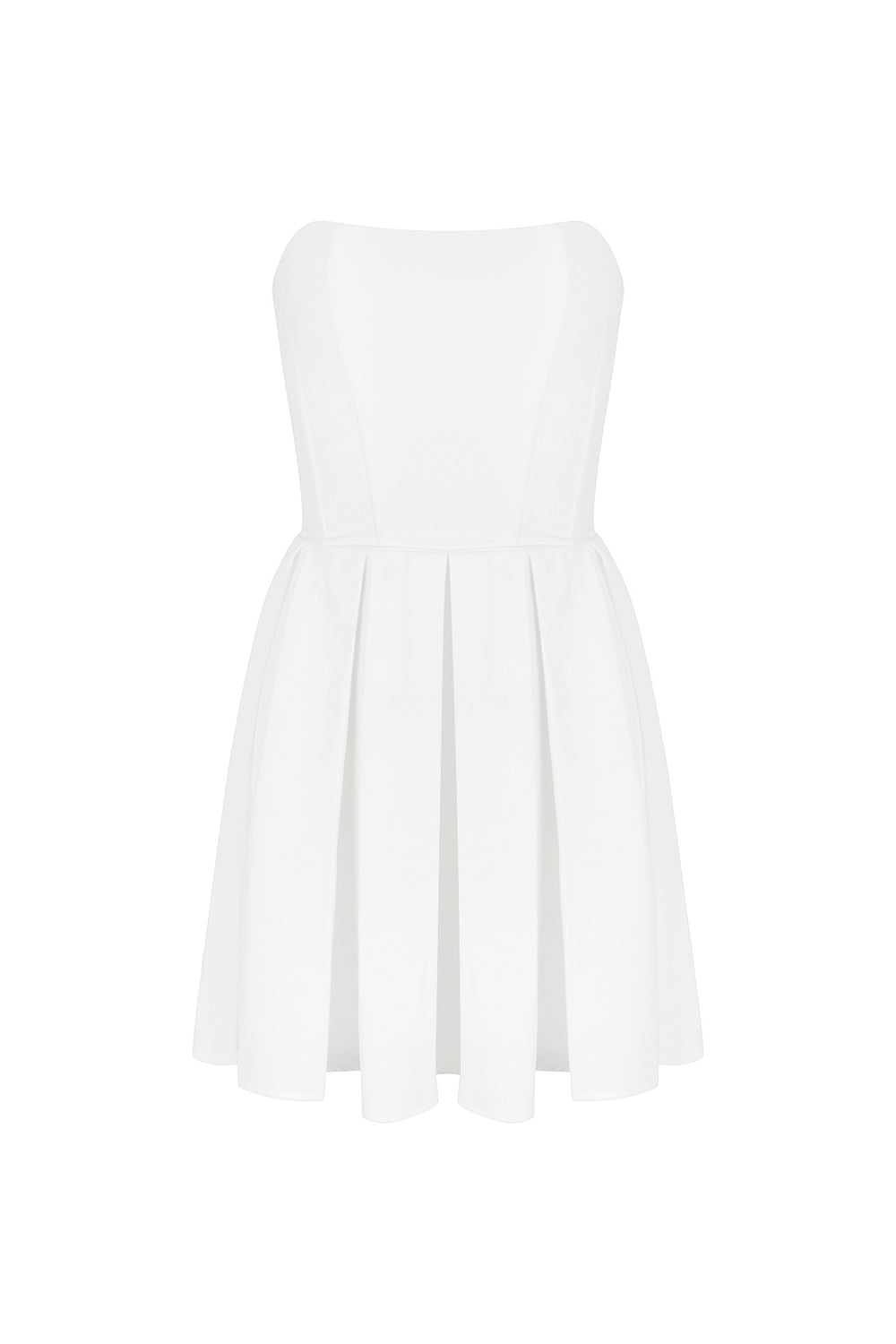Square Neck White Pleated A-line Short Dress