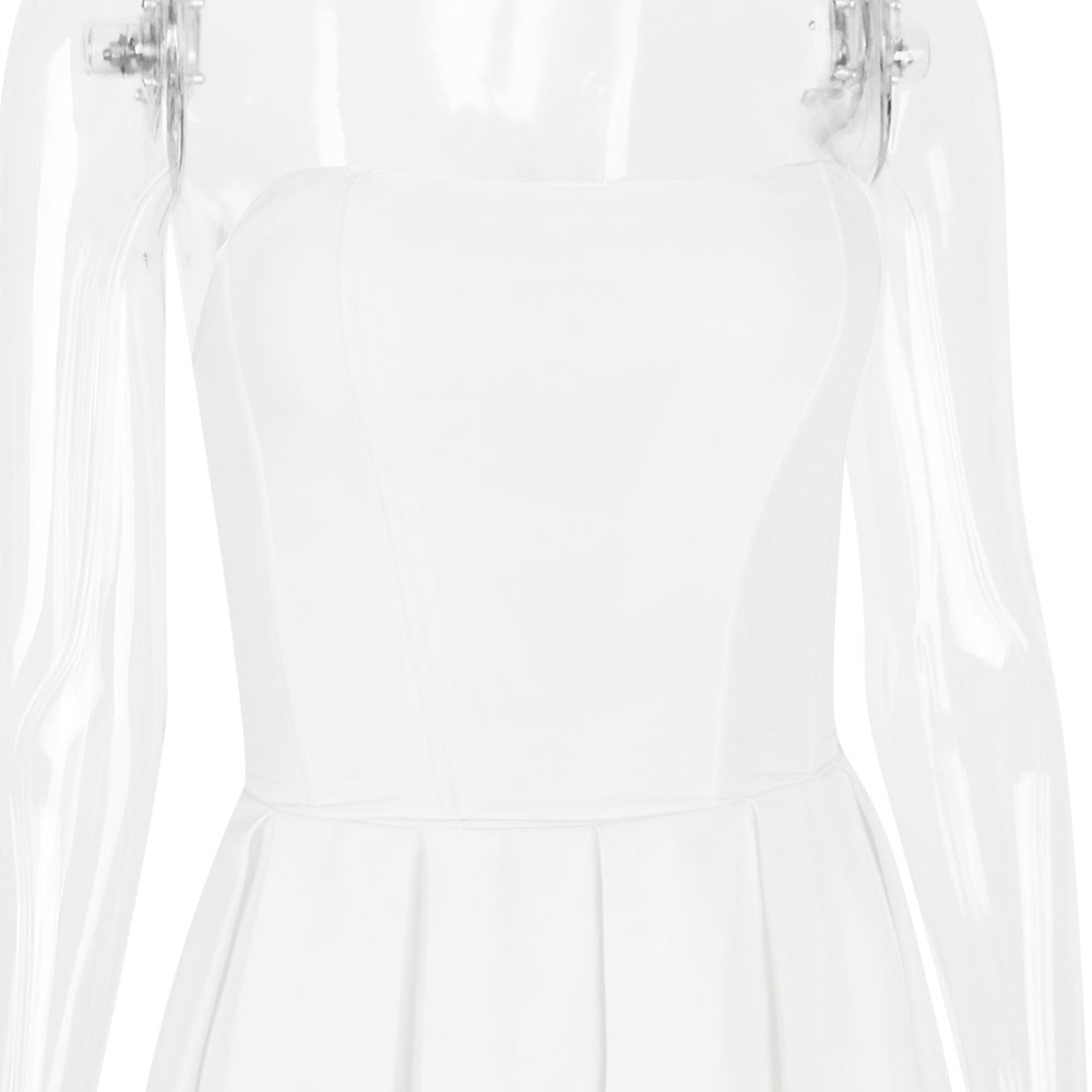 
                      
                        Square Neck White Pleated A-line Short Dress
                      
                    