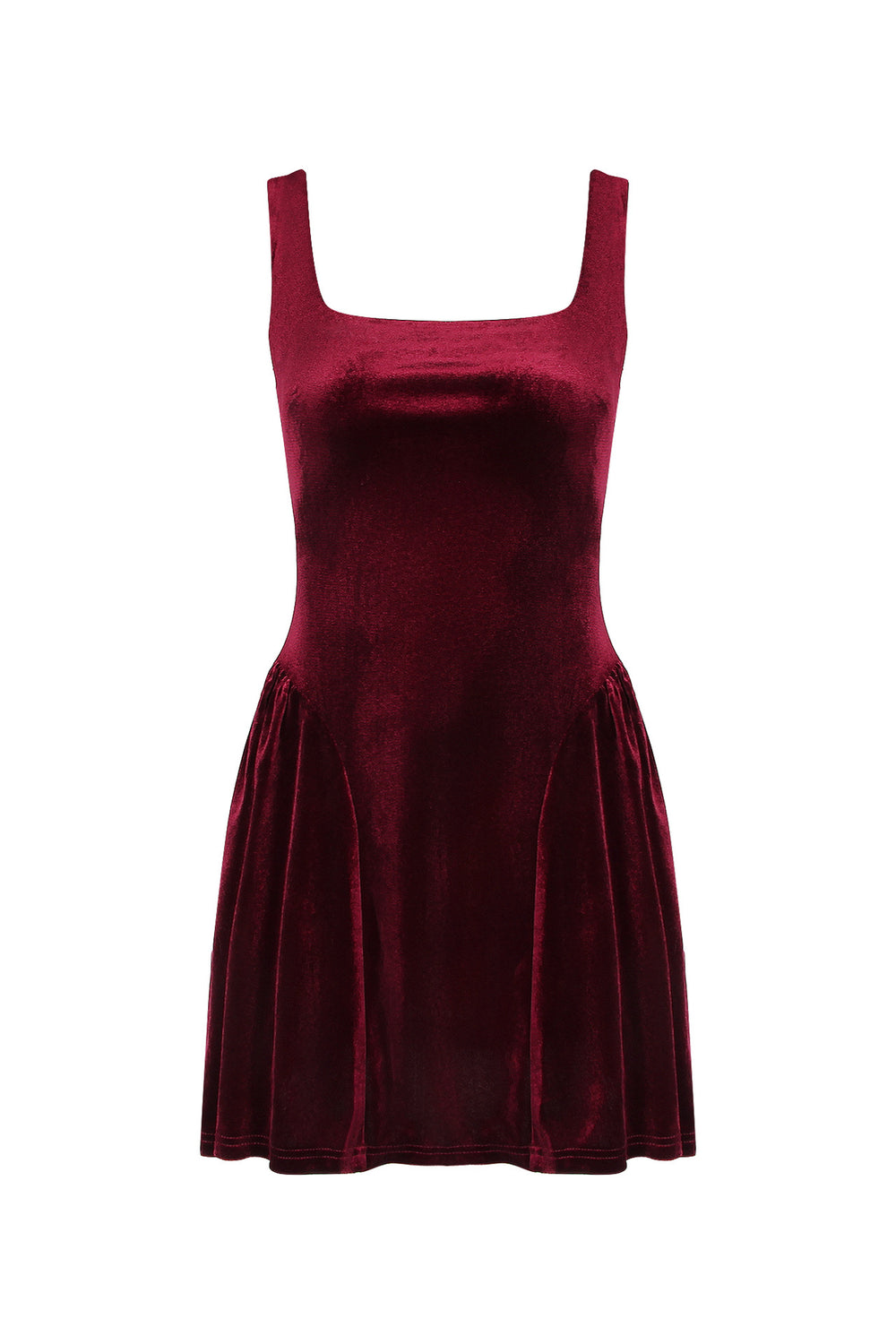 Square Neck Wine Red Velvet A-line Short Dress