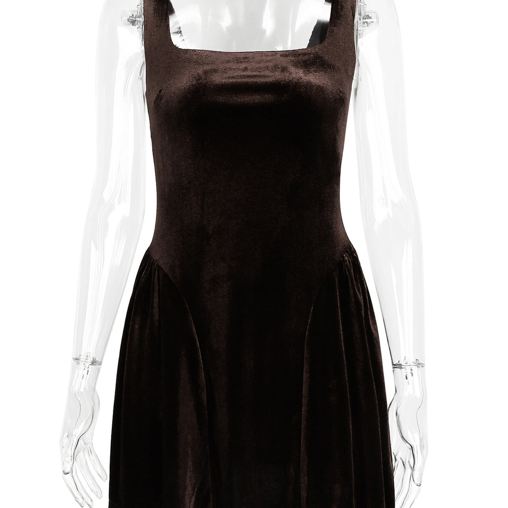 
                      
                        Square Neck Wine Red Velvet A-line Short Dress
                      
                    