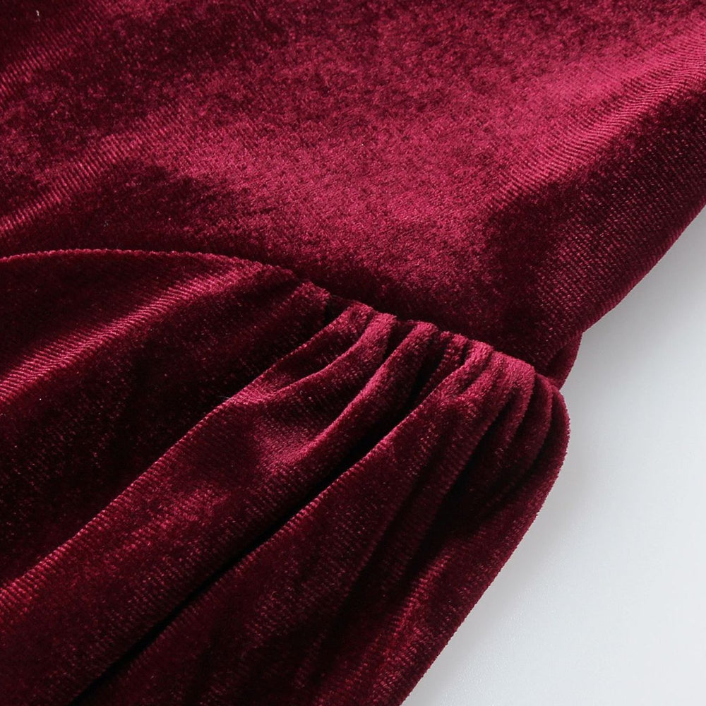 
                      
                        Square Neck Wine Red Velvet A-line Short Dress
                      
                    