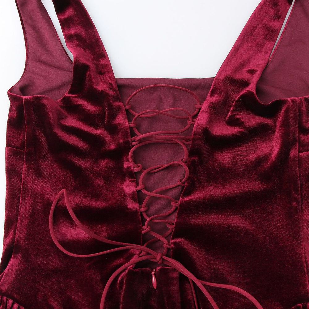 
                      
                        Square Neck Wine Red Velvet A-line Short Dress
                      
                    
