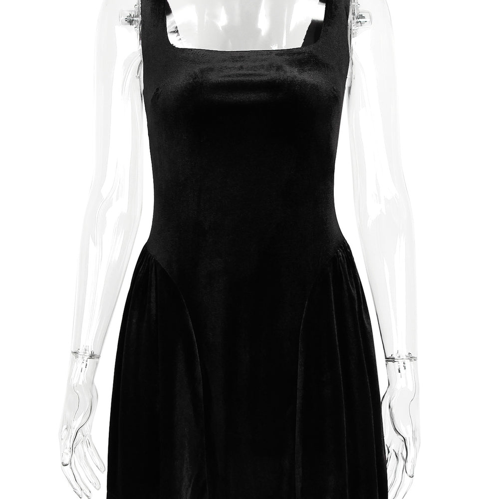 
                      
                        Square Neck Wine Red Velvet A-line Short Dress
                      
                    