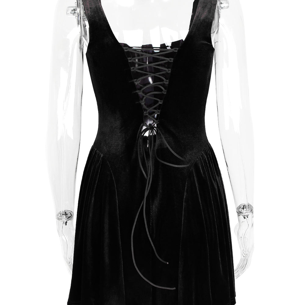 
                      
                        Square Neck Wine Red Velvet A-line Short Dress
                      
                    