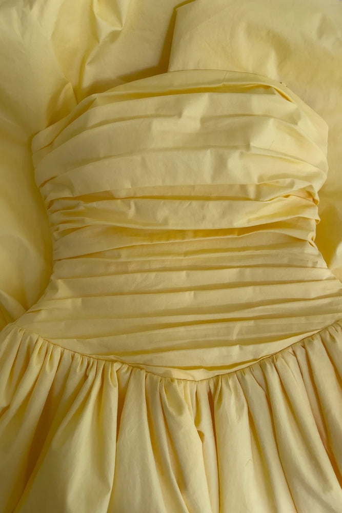 
                      
                        Square Neck Yellow Pleated Long Dress with Slit
                      
                    