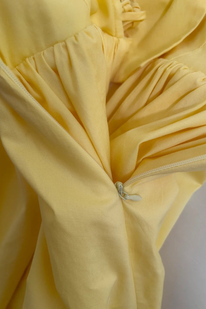 
                      
                        Square Neck Yellow Pleated Long Dress with Slit
                      
                    