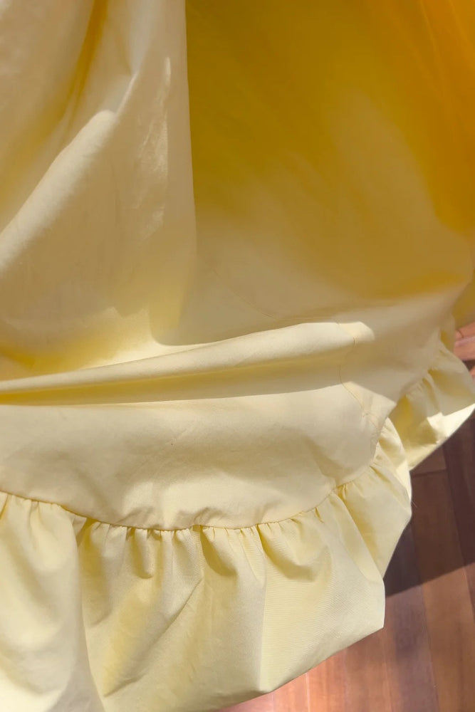 
                      
                        Square Neck Yellow Pleated Long Dress with Slit
                      
                    