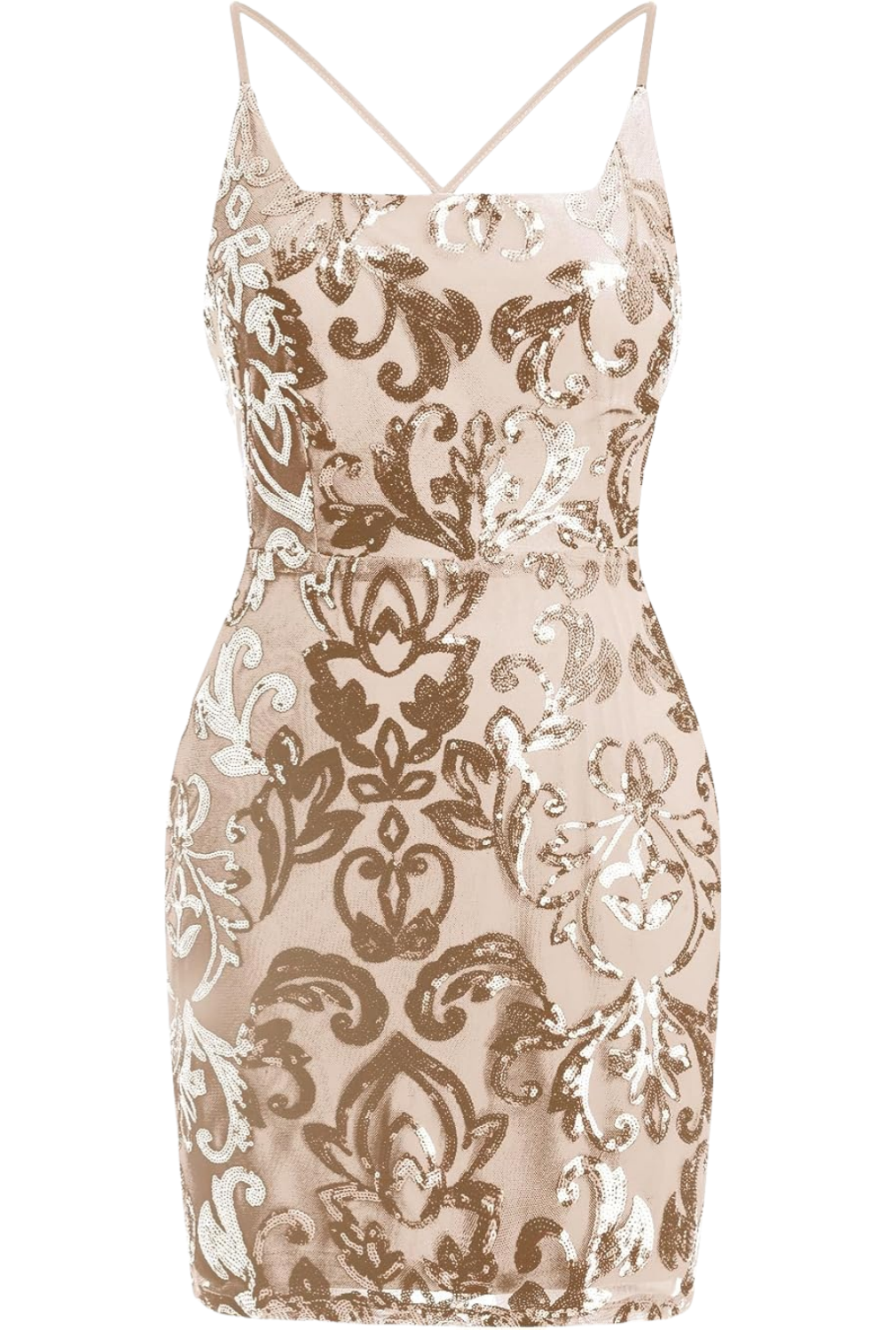 Square Neck Gold Sequin Bodycon Short Dress