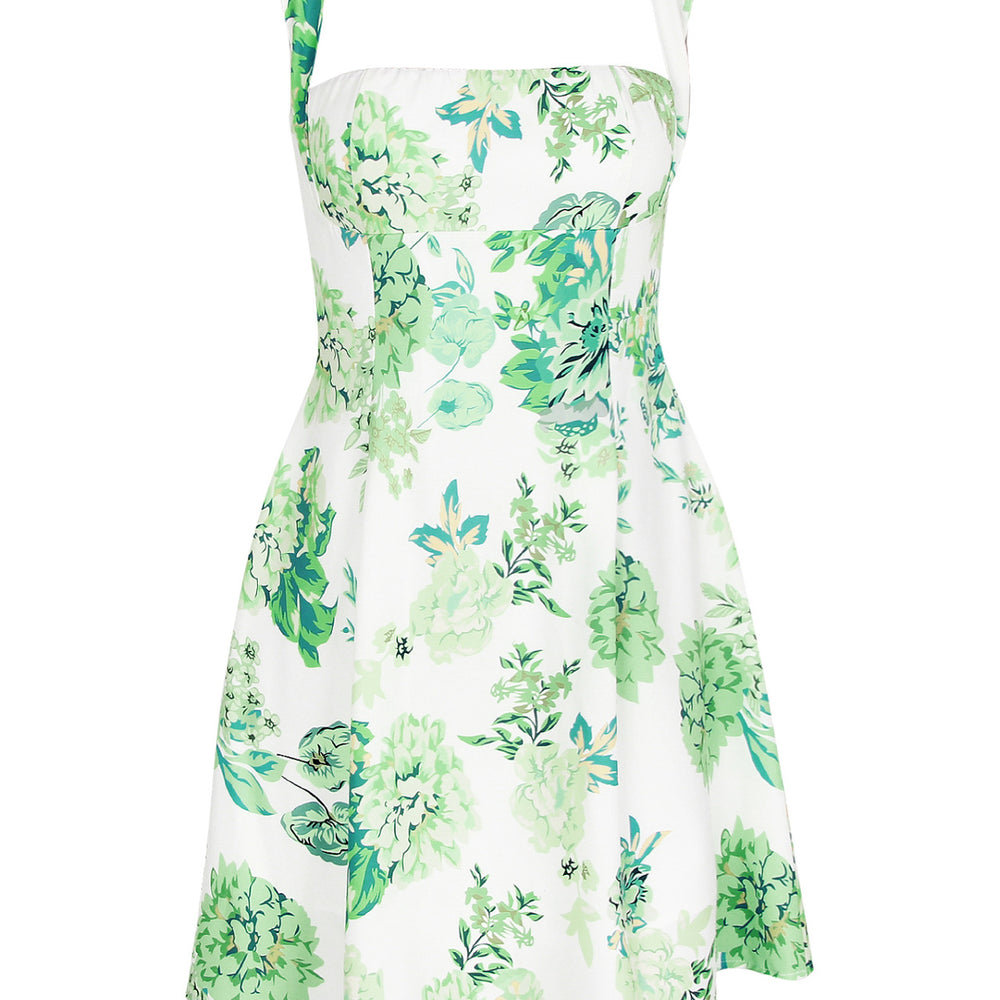 
                      
                        Square Neck Green Floral Print A-line Short Dress
                      
                    