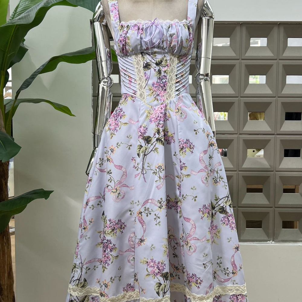 
                      
                        Square Neck Lilac Floral Print Long Dress with Pockets
                      
                    