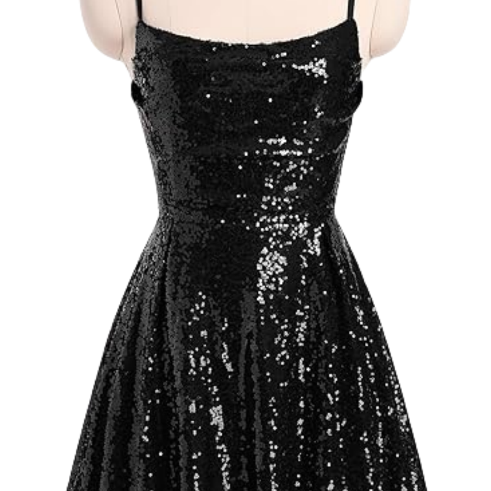 
                      
                        Square Neck Lilac Sequin A-line Short Dress
                      
                    