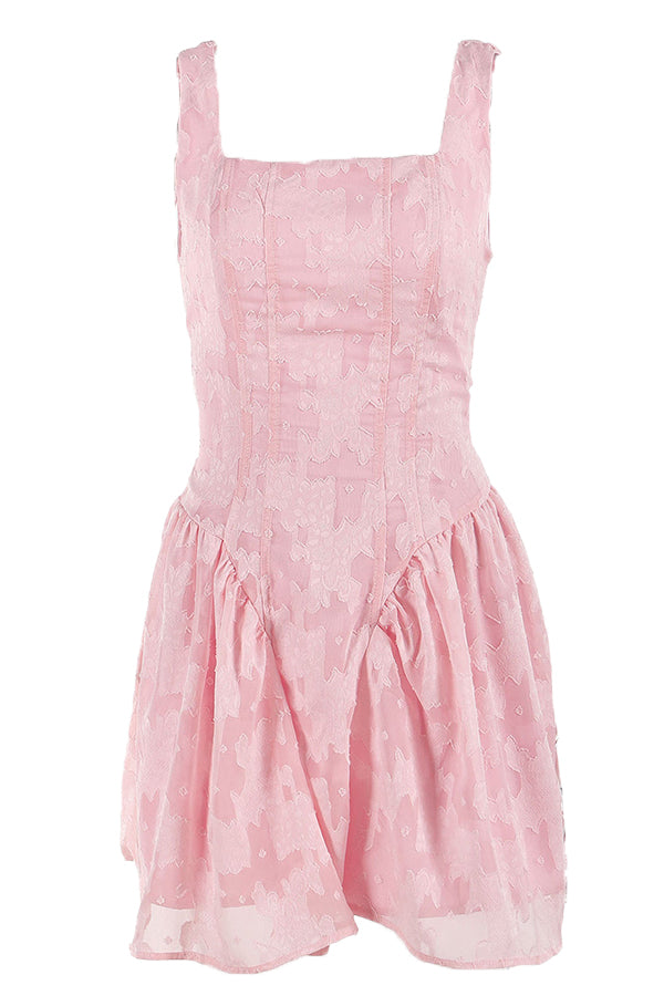 Square Neck Pink Backless A-line Short Dress