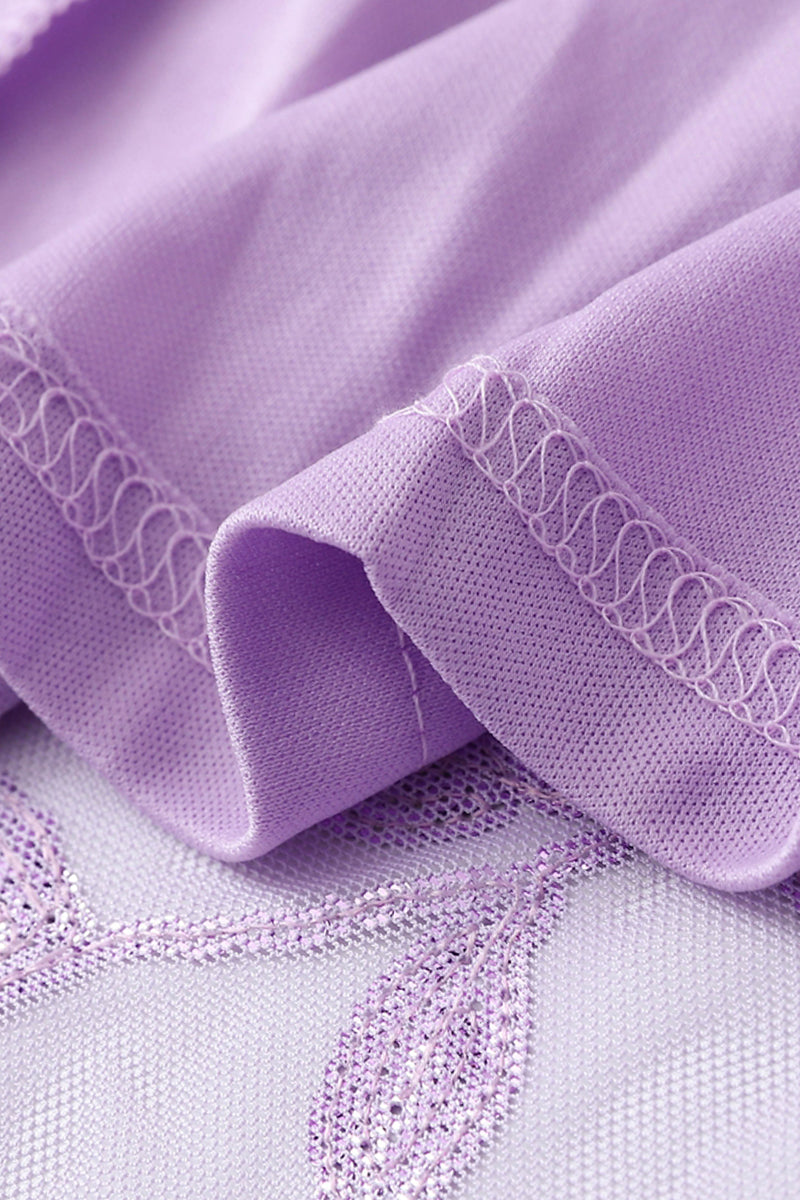 Square Neck Purple Floral Sequin Long Dress with Slit