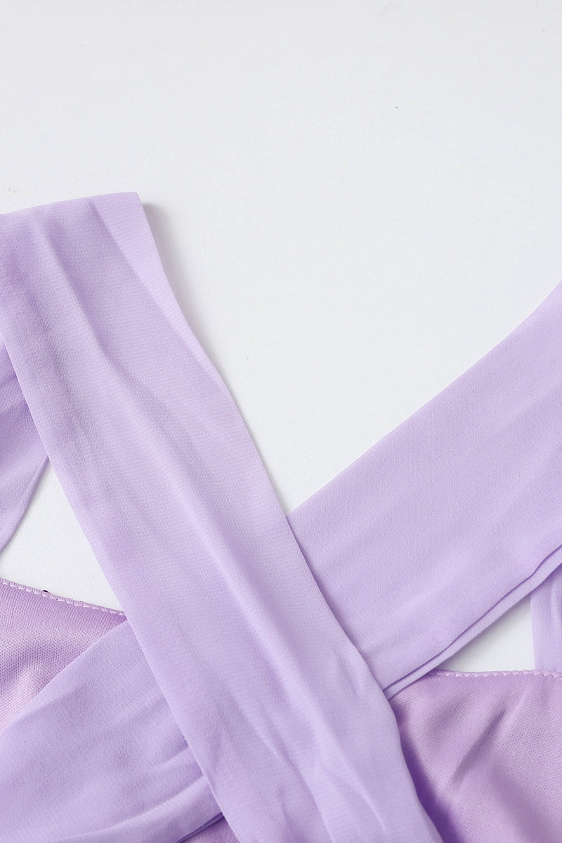 Square Neck Purple Floral Sequin Long Dress with Slit