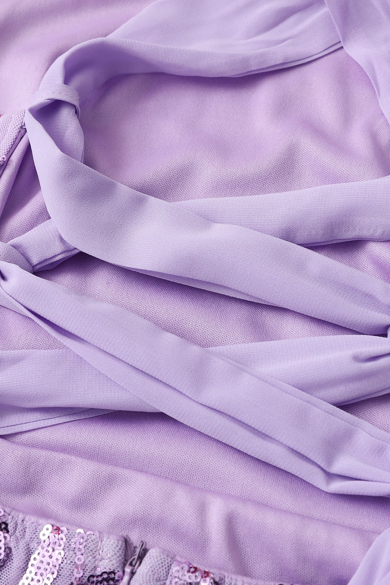 Square Neck Purple Floral Sequin Long Dress with Slit