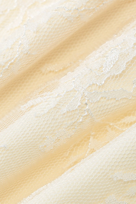 
                      
                        Strapless Apricot Hollow Heart Lace Short Dress
                      
                    