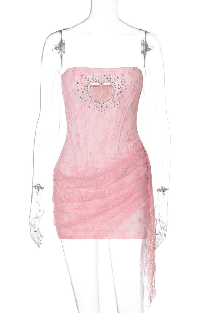 
                      
                        Strapless Apricot Hollow Heart Lace Short Dress
                      
                    